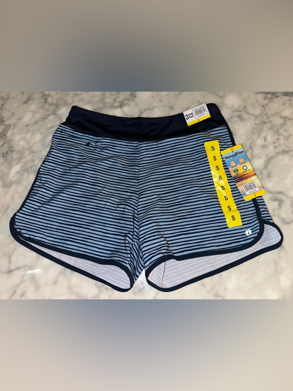 Hang Ten Women's Light Blue and Navy Striped Bike Shorts